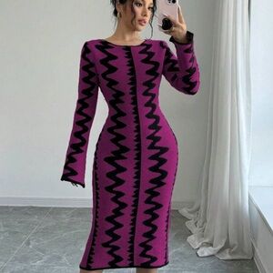 Elegant Pink and Black Zigzag Dress